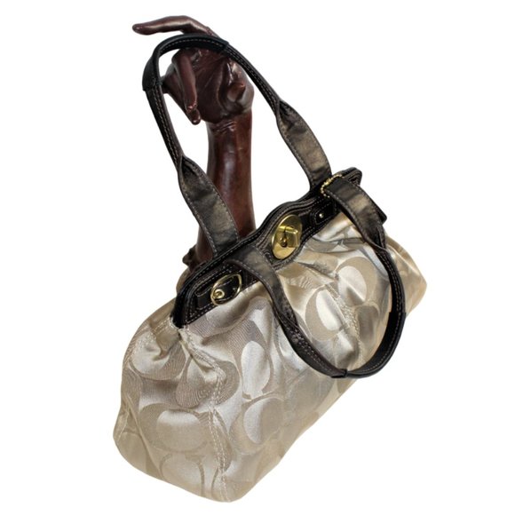 Coach Garnet Large Signature C Jacquard Khaki And Bronze Shoulder Satchel - Picture 4 of 8